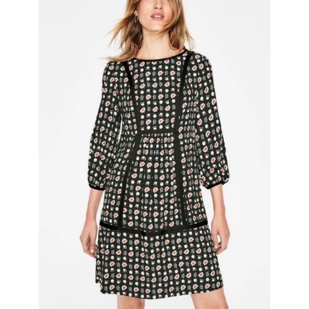 Boden | Luna Shift Mini Dress in Black Multicolor Autumn floral | Size 6